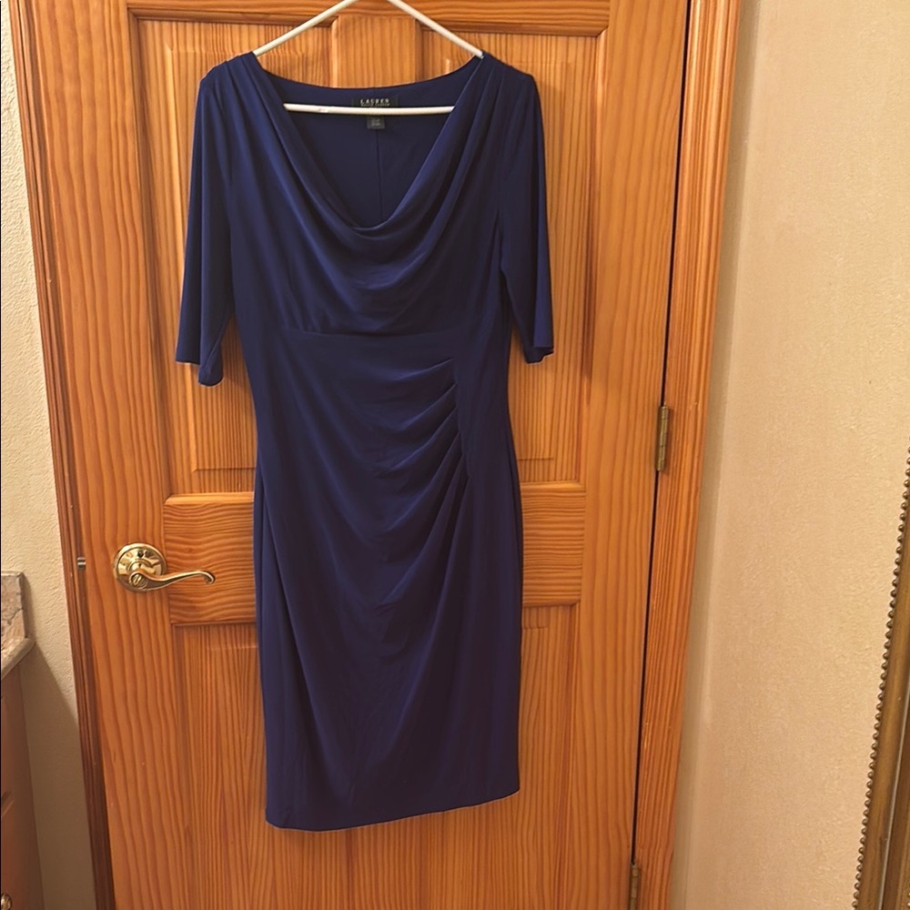 Ralph Lauren Blue Ruched Sheath Midi Dress